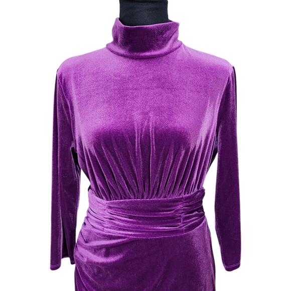 London Times Ruched Velvet Dress Womens Size 8 Purple Whimsigoth Mob Wife Unique - Picture 7 of 13
